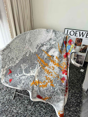 Retour A La Nature Shawl 140 CM White Black Colorful Silk