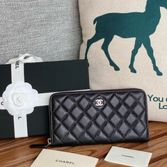 CC Zippy Long Wallet 19.5cm Black Caviar Sliver Steel 223947