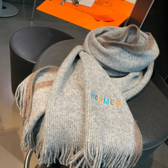 Scarf 180 CM Grey White Mix Brown Cashmere Knit 398249