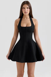 Black Halter Neck Bow Mini Dress