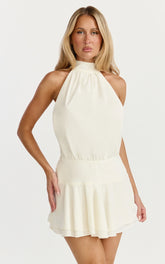 Thea Mini Dress - Backless Halter Dress in Off White