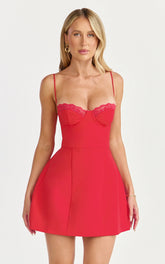 Benson Mini Dress - Sweetheart Fit And Flare Tulip Dress in Red