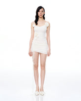 Luciana 3D Floral Pleats Mini Dress - White