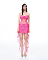 Selene 3D Floral Lace Mini Dress - Pink