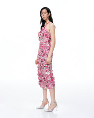 Fiora Halter Neck Floral Embroidered Maxi Dress - Rose Red