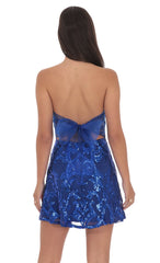 Sequin Mesh Strapless Dress in Royal Blue