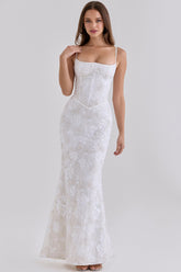 White Hand Beaded Embellished Corset Maxi Dress