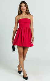 Shaima Mini Dress - Strapless Bubble Hem Dress in Red