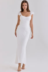 White Georgette Flutter Sleeve Maxi Dress