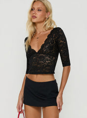 Solennea 3/4 Sleeve Lace Top Black