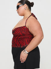 Cielo Mesh Halter Top Red Zebra Curve