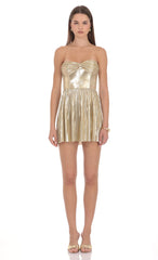 Metallic Strapless Mini Dress in Gold