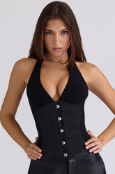 Black Satin Waist Cinch Corset Top