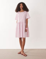 JDY short sleeve mini dress in pink stripes