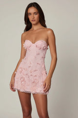 Embellished Bandeau A-line Mini Dress in Ballet Pink