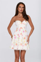 Blooms Under Sunshine Strapless Mini Dress Floral