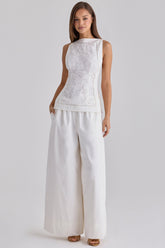 White Cotton Wide Leg Trousers