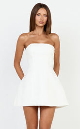 Catharine Mini Dress - Strapless A Line Dress in White
