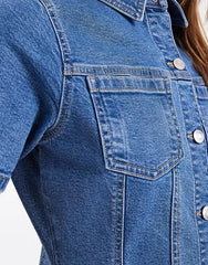 denim fitted shirt mini dress in mid blue