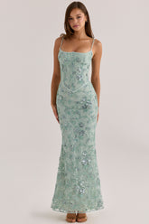 Jade Hand Beaded Embellished Corset Maxi Dress