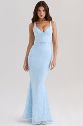 Blue Lace Godet Maxi Dress