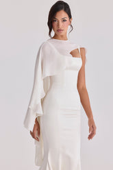 Ivory Asymmetric Draped Pure Silk Shawl