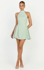 Violet Mini Dress - Halterneck A Line Dress in Sage