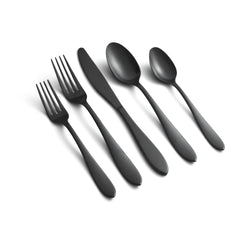 Delia Black Satin 20-Piece Flatware Set