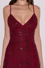 Wine Hand-beaded Embellished Mini Dress - Limited Edition