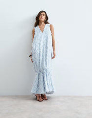ARRANGE textured maxi dress with frill detail in blue