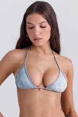 Blue Paisley Triangle Bikini Top