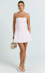 Donatella Mini Dress - Strapless Drop Waist Dress in Pink