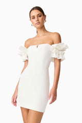 Nola Off The Shoulder Mini Dress in White
