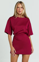 Karyna Mini Dress - shirt Dress in Wine