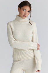 Ivory Merino Wool Roll Neck Sweater