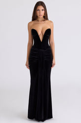 Black Velvet Deep Plunge Maxi Gown - Limited Edition