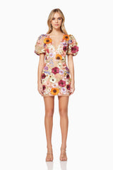 Rosalind 3D Floral Mini Dress in Pink