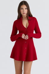 Red Pure New Wool Cardigan Mini Dress