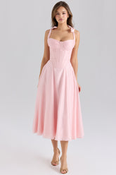 Pink Chiffon Tie Strap Midi Dress