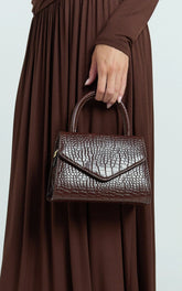 Marilou Bag - Croc Embossed Top Handle Crossbody Bag in Brown