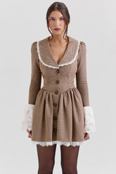 Brown Puppytooth Check Mini Dress