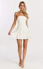 Poppy Mini Dress Contrast Skirt Strapless Dress in White