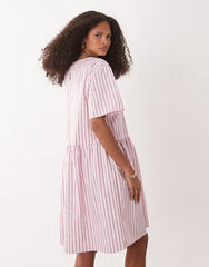 JDY short sleeve mini dress in pink stripes