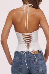 White Halter Neck Broderie Anglaise Corset Top