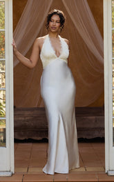 Marielle Maxi Dress - Lace Bust Halter Dress in Cream