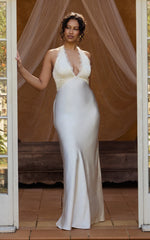 Marielle Maxi Dress - Lace Bust Halter Dress in Cream