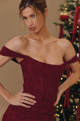 Wine Floral Lace Corset Maxi Dress