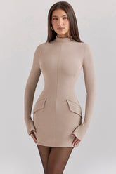 Taupe Long Sleeve Mini Dress