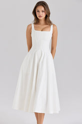 White Stretch Cotton Midi Sundress