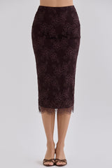 Chocolate Brown Lace Midi Skirt